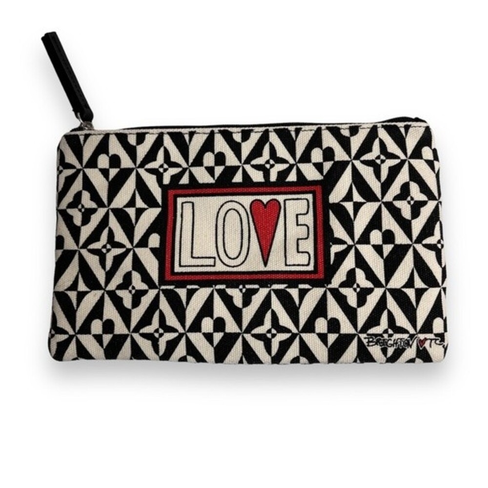 Brighton Jewelry Makeup Heavy Canvas Zipper Top LOVE Pouch Bag 9 X 5.5 Hearts